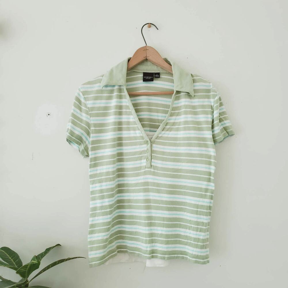 Sonoma Sage Green Striped Polo Shirt